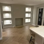 Desert oak herringbone by light up display wall