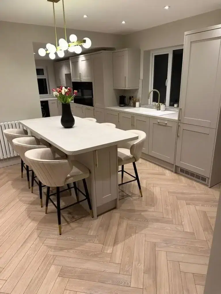 Desert oak herringbone in kitchen dining room