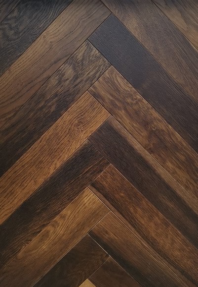 Oak Double Smoked Herringbone Flooring close up