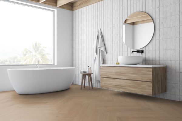 Sahara Oak Herringbone flooring for your bathroom