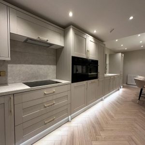 Desert oak flooring installation in kitchen