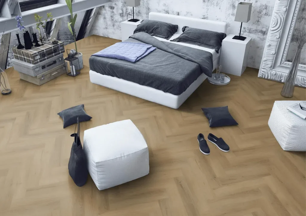 Barley Oak Herringbone Flooring in bedroom