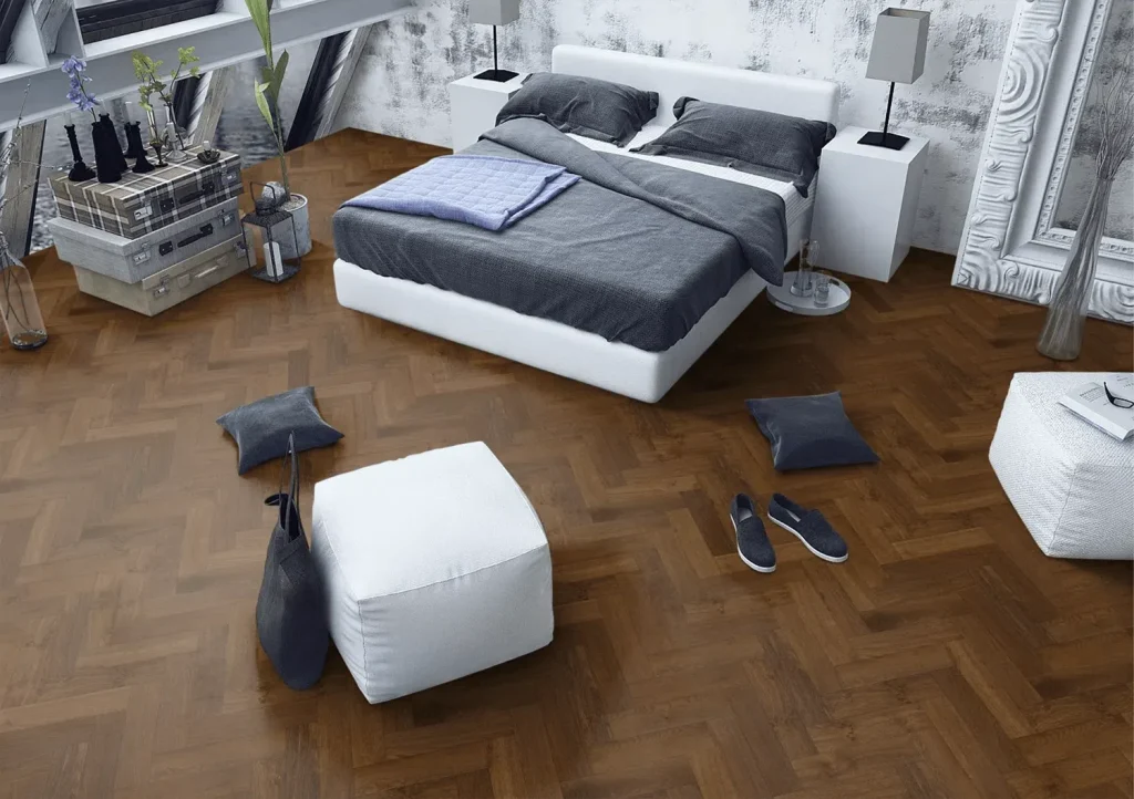 Double Smoked Oak Herringbone in bedroom