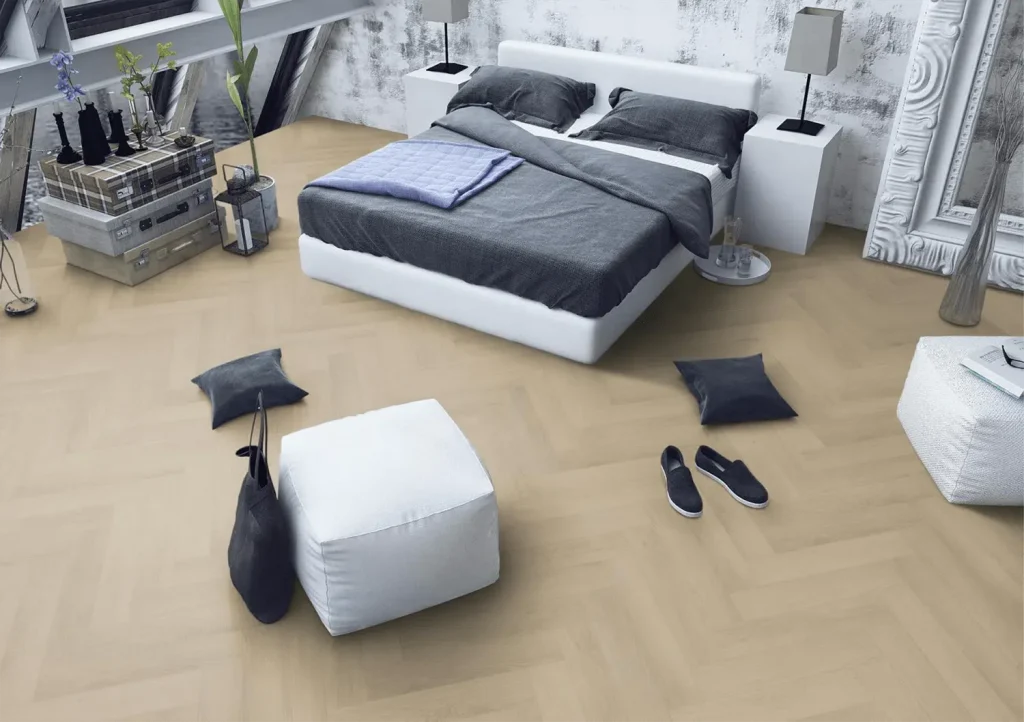 Linen Oak Herringbone Flooring in bedroom