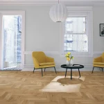 Natural Oak Matt Lacquered & Brushed Herringbone Flooring In Lounge