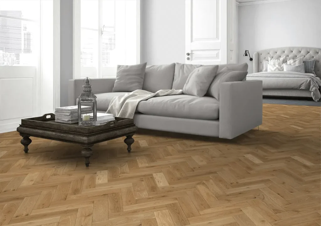Natural Oak Matt Lacquered & Brushed Herringbone Flooring Lifestyle
