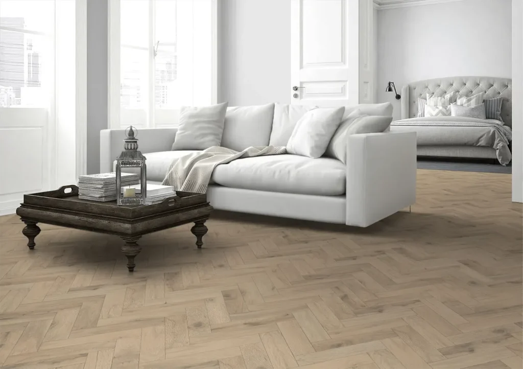 Romantic Oak Herringbone Flooring in livingroom