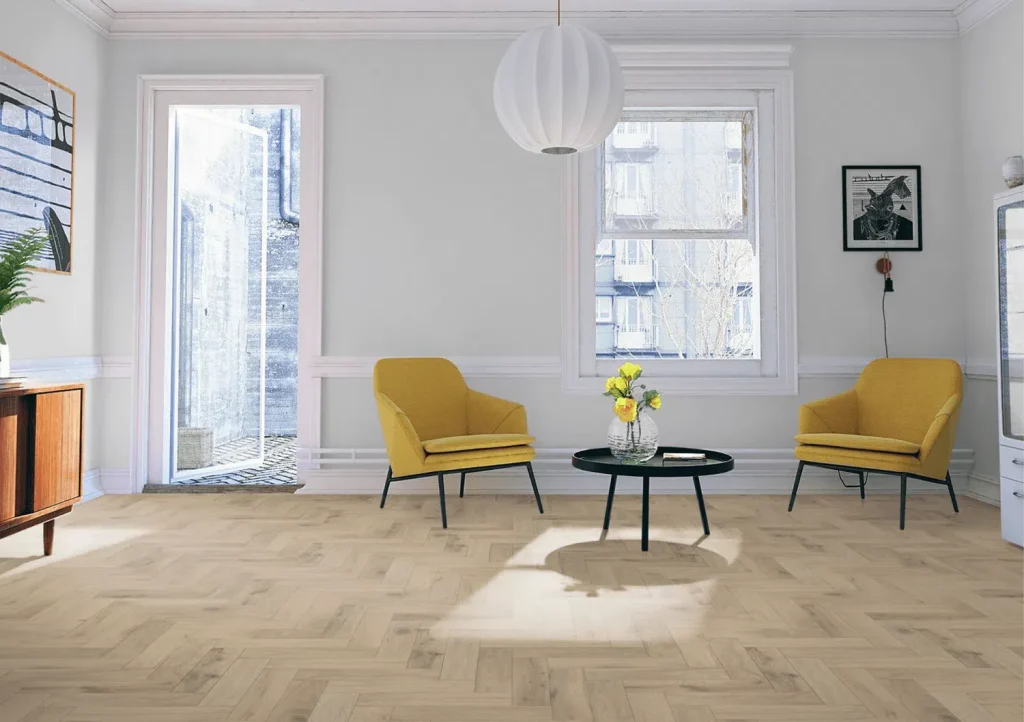 Romantic Oak Herringbone Flooring in lounge