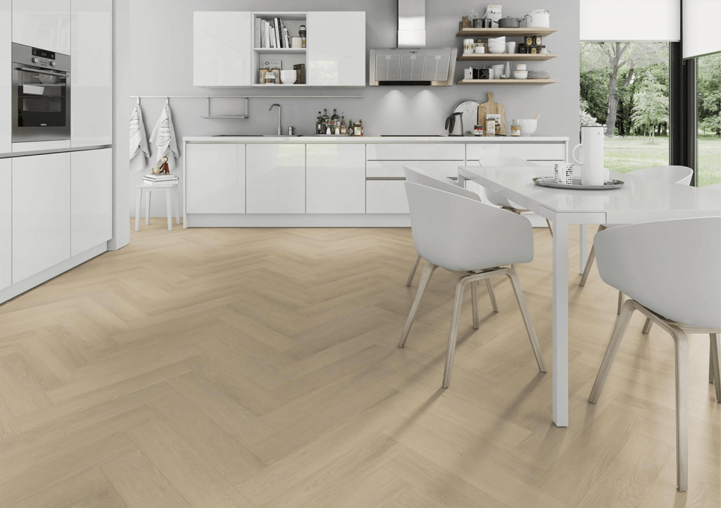SPC-HER-LO Linen Oak Herringbone flooring Lifestyle