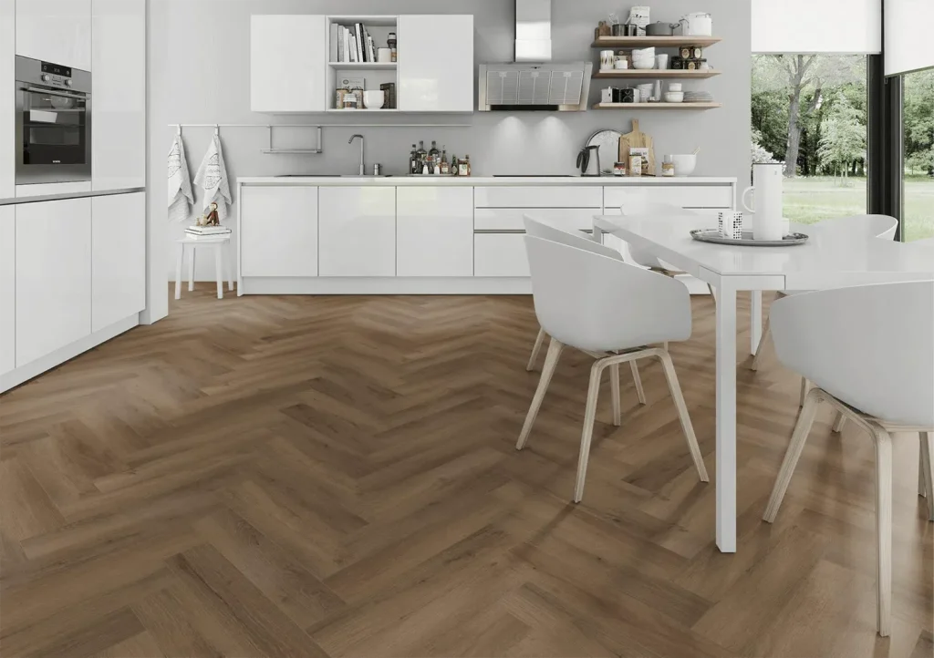 Truffle Oak Herringbone flooring in Kitchen