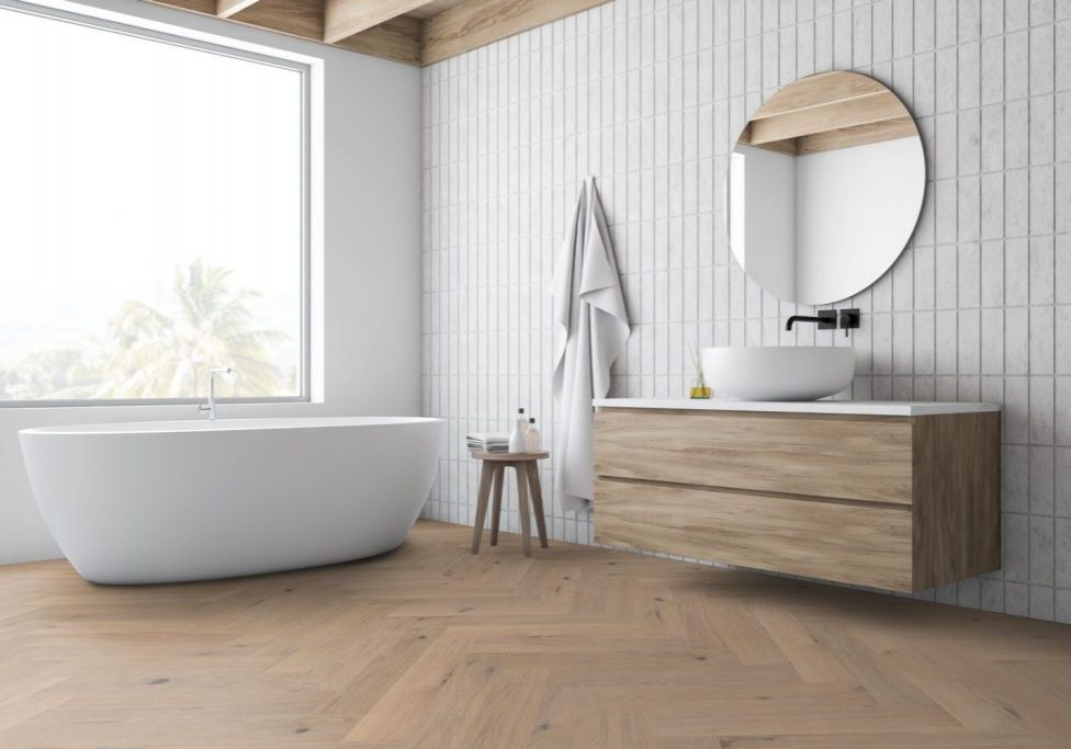 Chalked Oak Herringbone flooring in your bathroom Chalked Oak Herringbone flooring in your bathroom