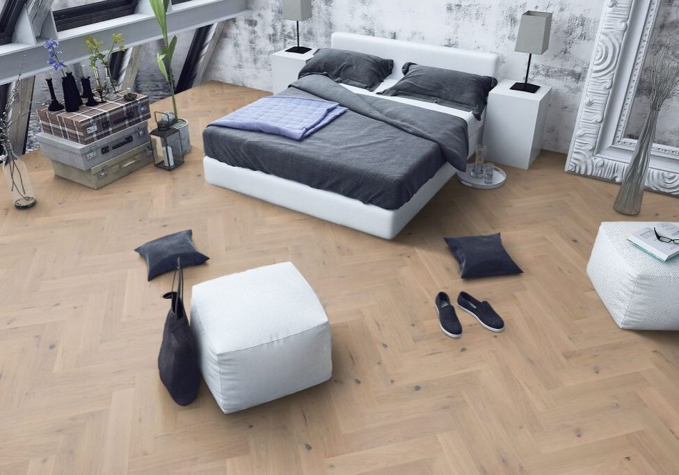 Chalked Oak Herringbone flooring in your bedroom