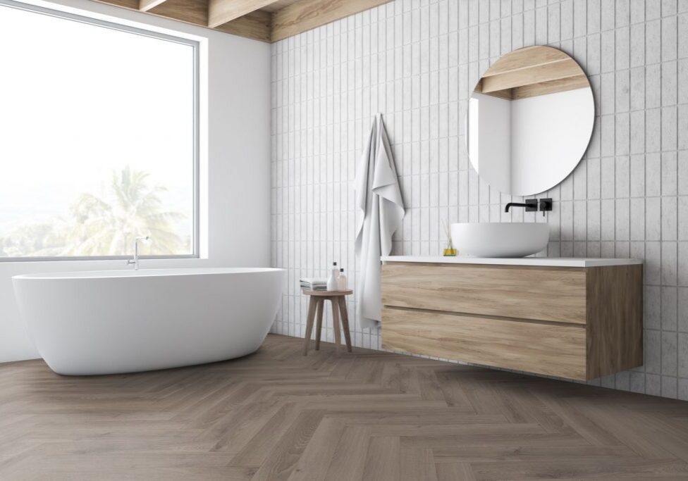 Riverbed oak Herringbone flooring in your bathroom